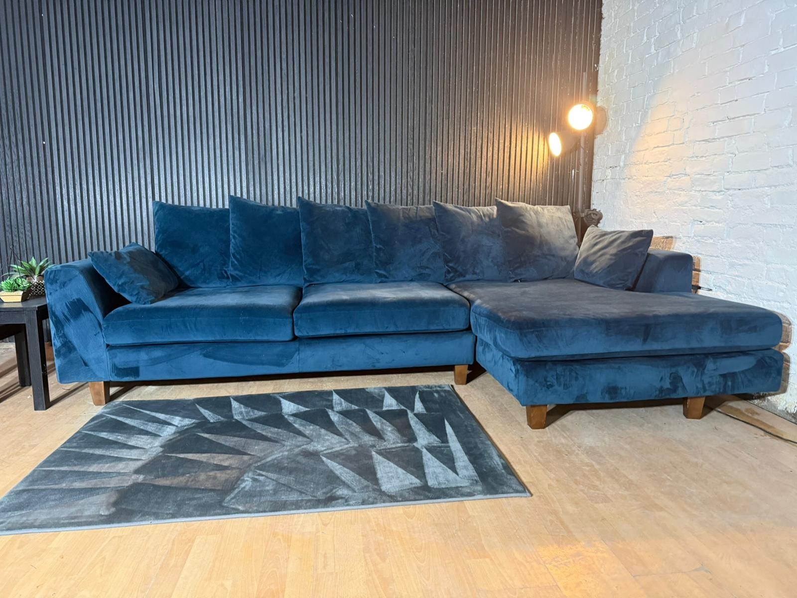 New Stock! HIGH STREET BRAND DFS Navy Plush Chaise Sofa