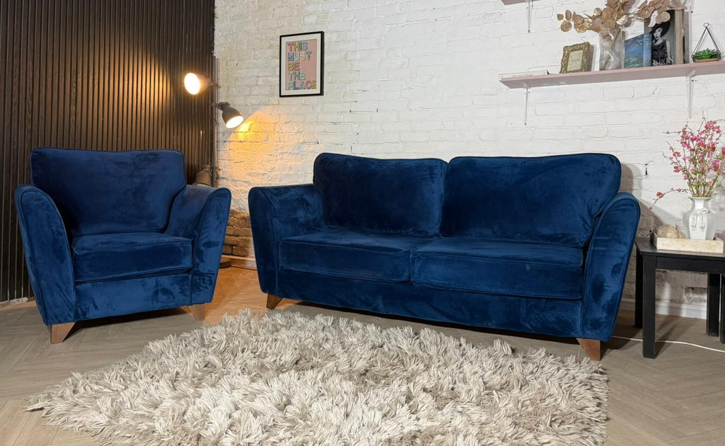 Sofology Blue 3-Seater Sofa & Matching Armchair