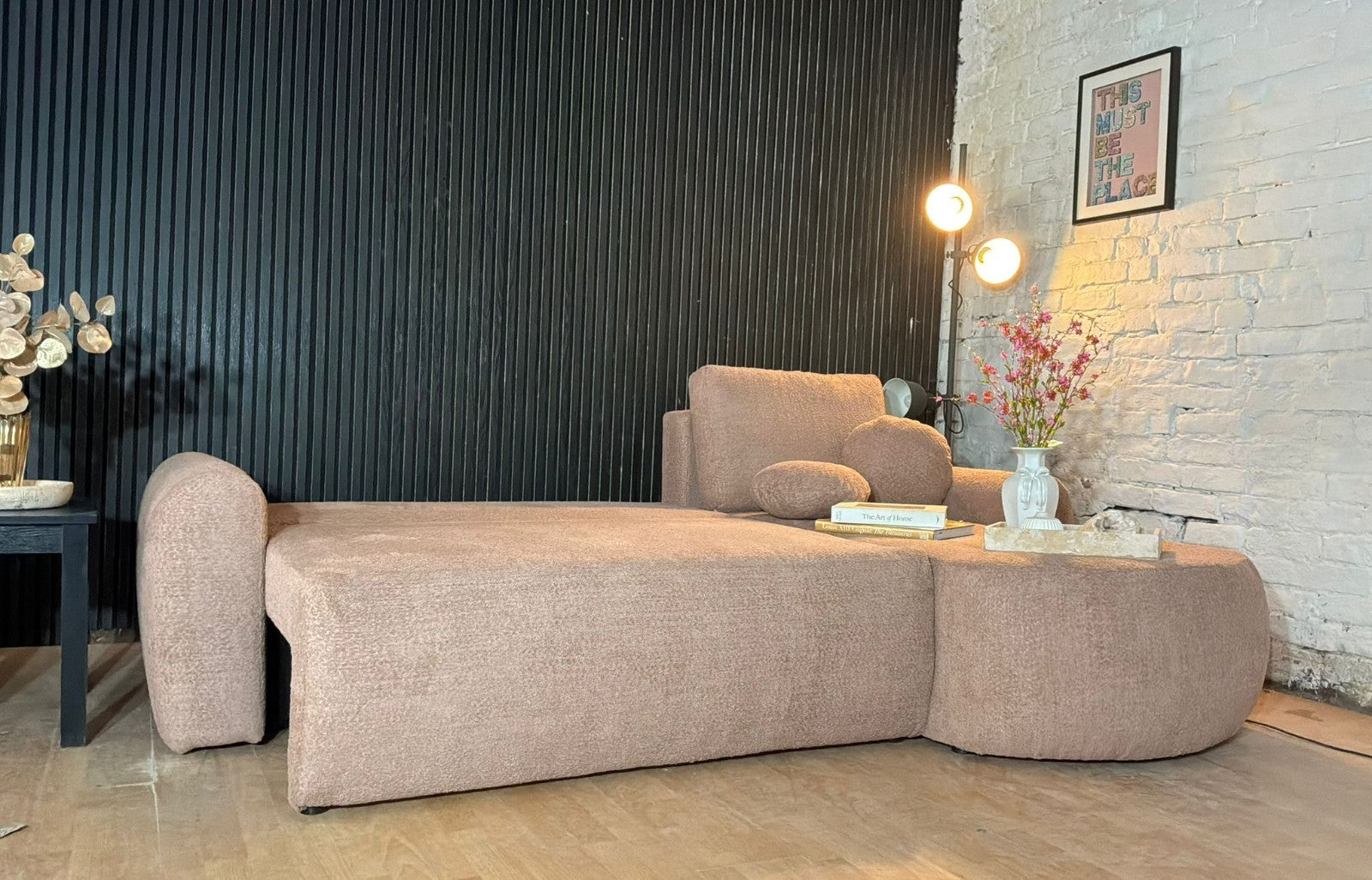 Modern Bouclé Corner Sofa Bed with Chaise