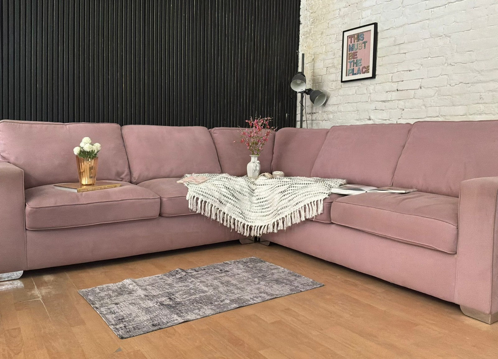 Furniture Village Large Pink Corner Sofa