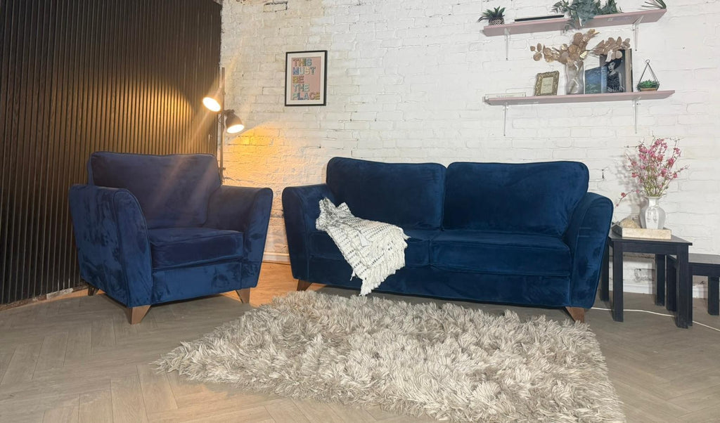 Sofology Blue 3-Seater Sofa & Matching Armchair