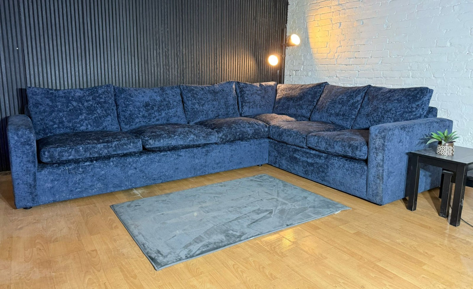 Barker & Stonehouse Artenis Large Corner Sofa – Blue Chenille Fabric