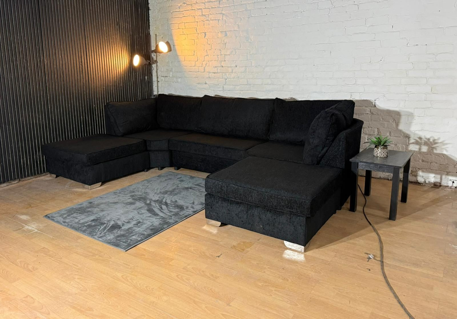 Brand New Black Chenille U-Shaped Corner Sofa – Cinema Style