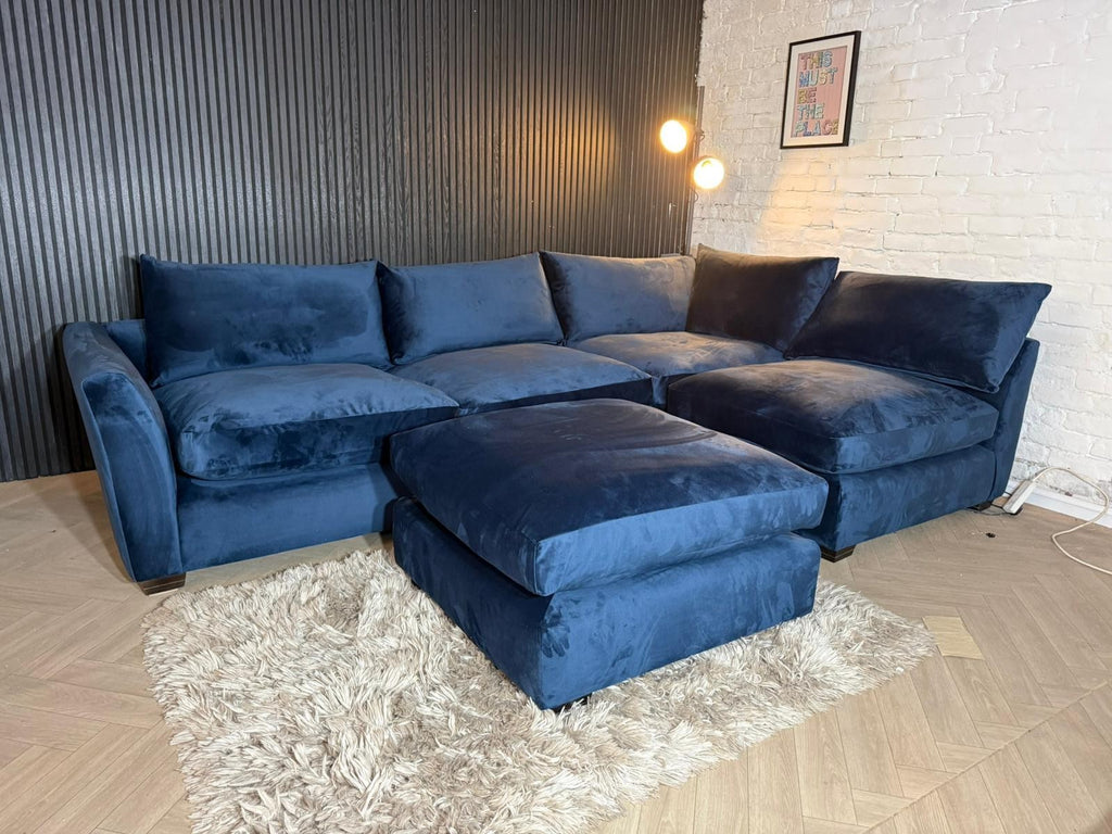 HIGH STREET BRAND Barker & Stonehouse Floyd Plush Velvet Indigo Corner Sofa RRP