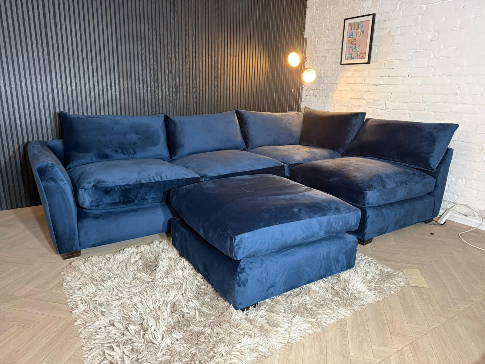 HIGH STREET BRAND Barker & Stonehouse Floyd Plush Velvet Indigo Corner Sofa RRP