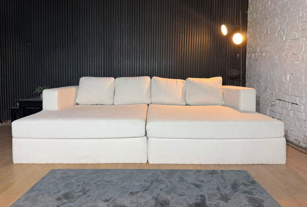 Large Bouclé Four Seater Cinema-Style Sofa