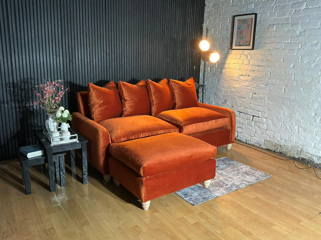 Loaf Floppy Jo 3-Seater Sofa with Matching Footstool – Burnt Orange