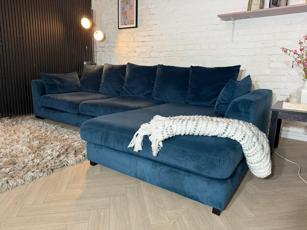 HIGH STREET BRAND DFS Navy Plush Corner Sofa — RRP £1499