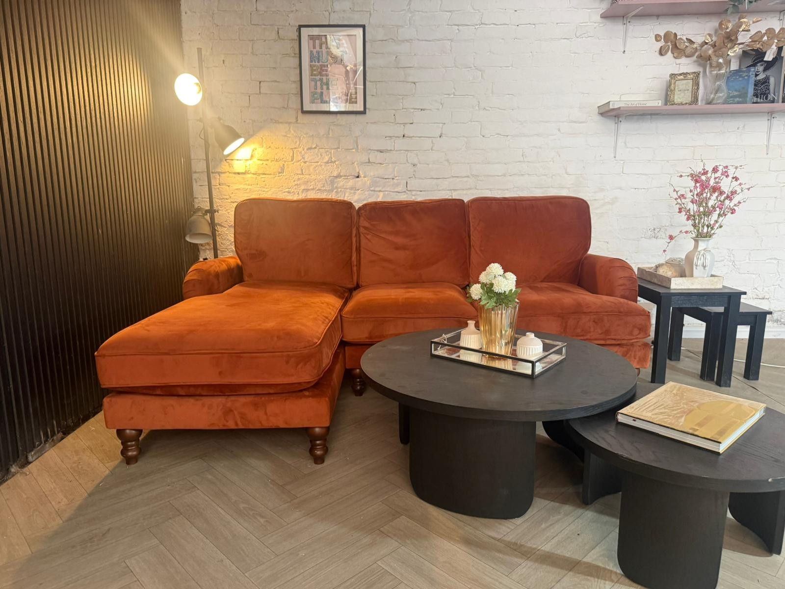 Dunelm Mid-Century Burnt Orange Corner Sofa – RRP £1,499
