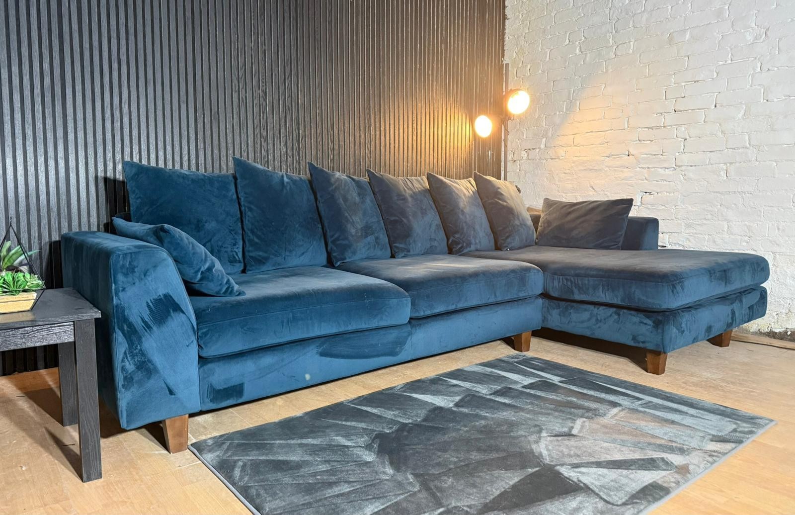 New Stock! HIGH STREET BRAND DFS Navy Plush Chaise Sofa