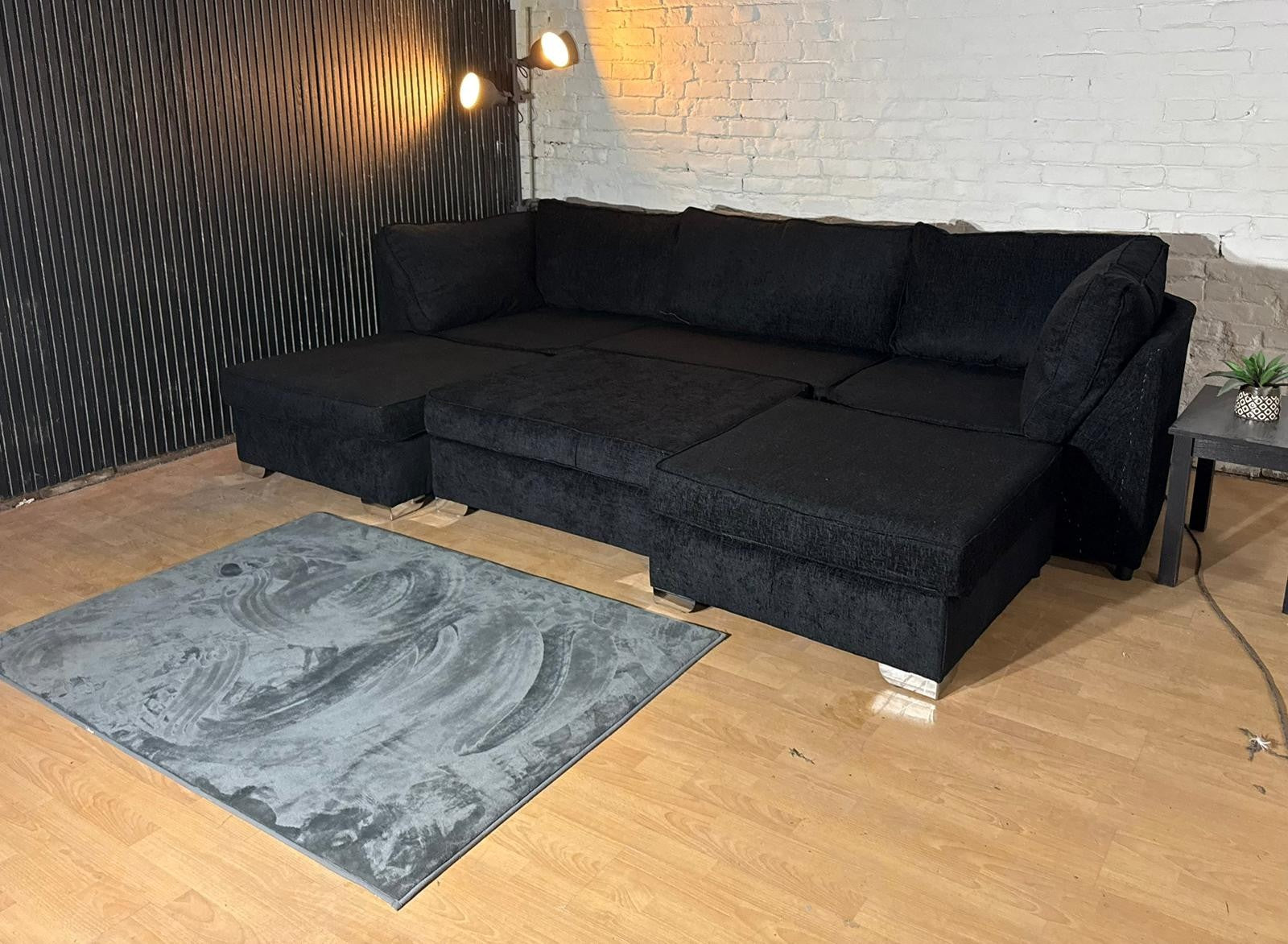 Brand New Black Chenille U-Shaped Corner Sofa – Cinema Style