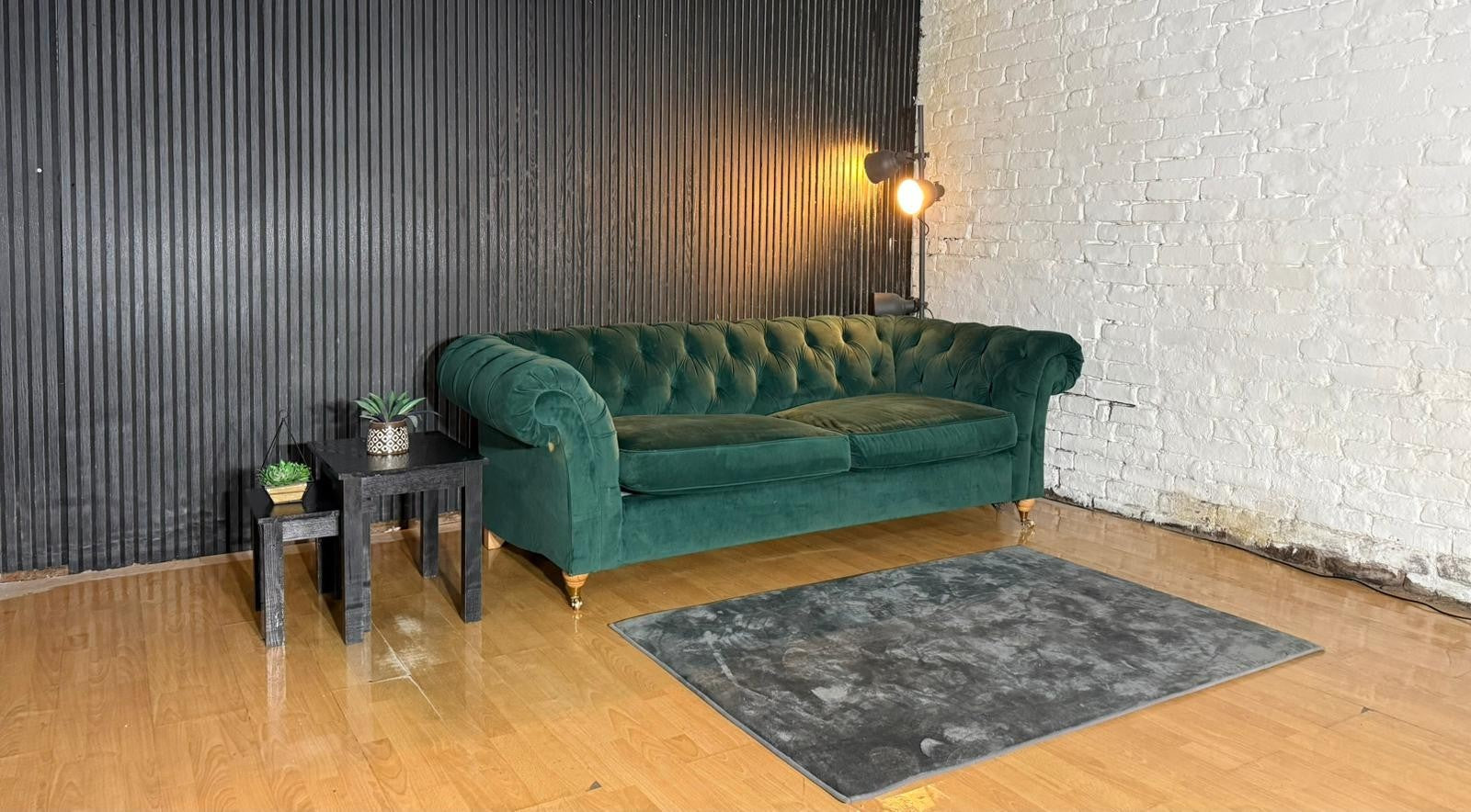 NEXT Gosford Chesterfield Style 3 Seater Sofa – Green Plush Velvet