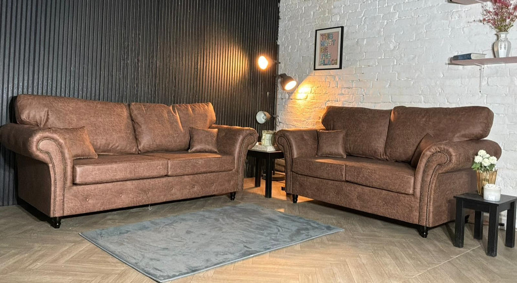 Brand New Tan Leather Chesterfield 3 + 2 Sofa Set – SCS