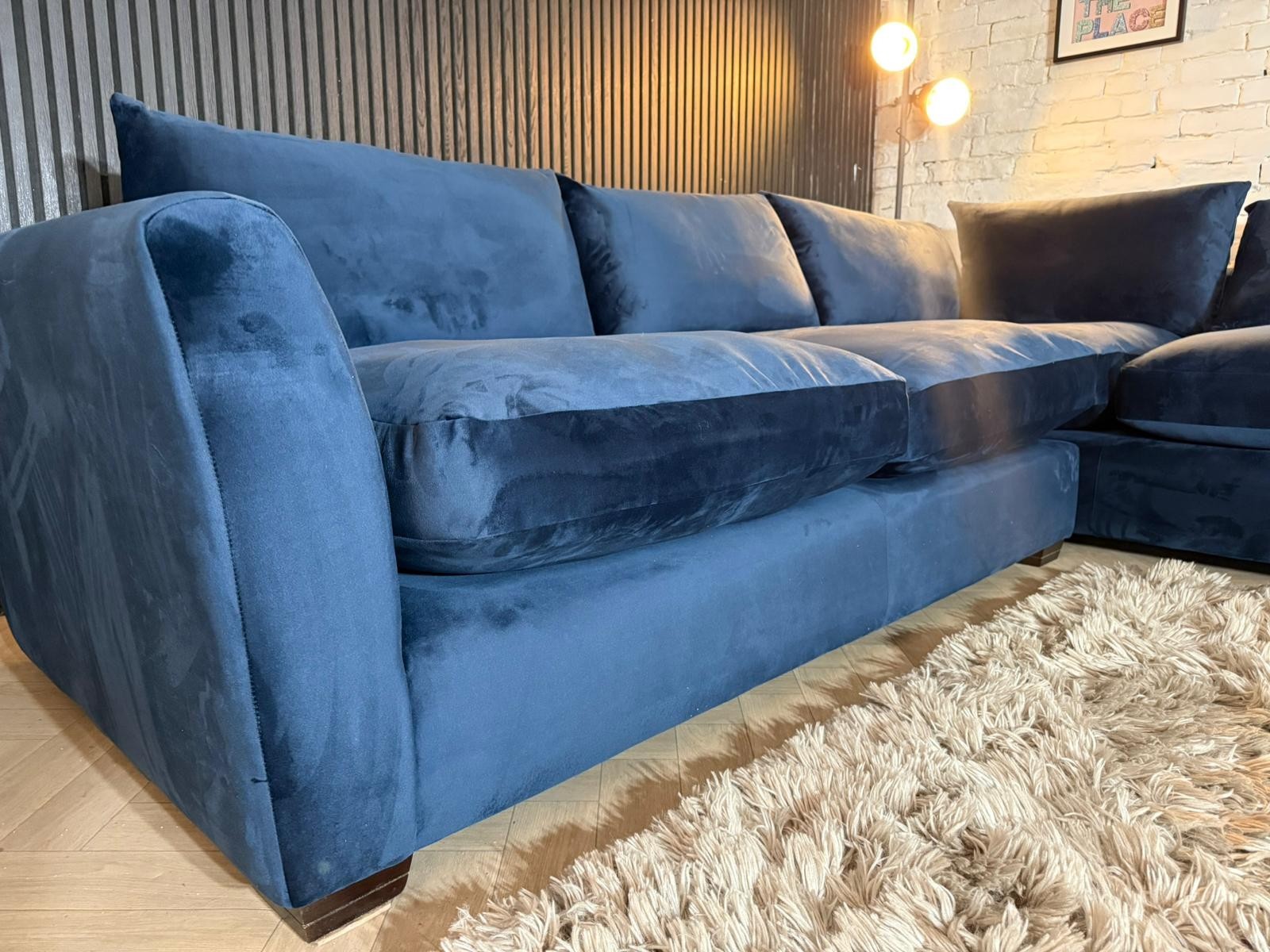 HIGH STREET BRAND Barker & Stonehouse Floyd Plush Velvet Indigo Corner Sofa RRP