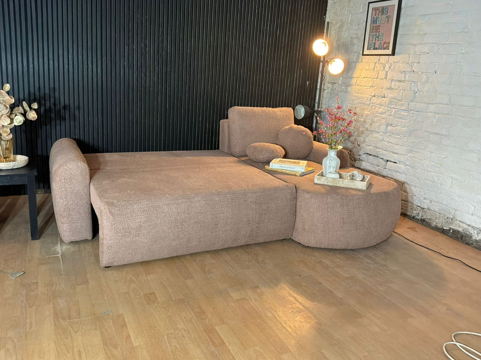 Modern Bouclé Corner Sofa Bed with Chaise