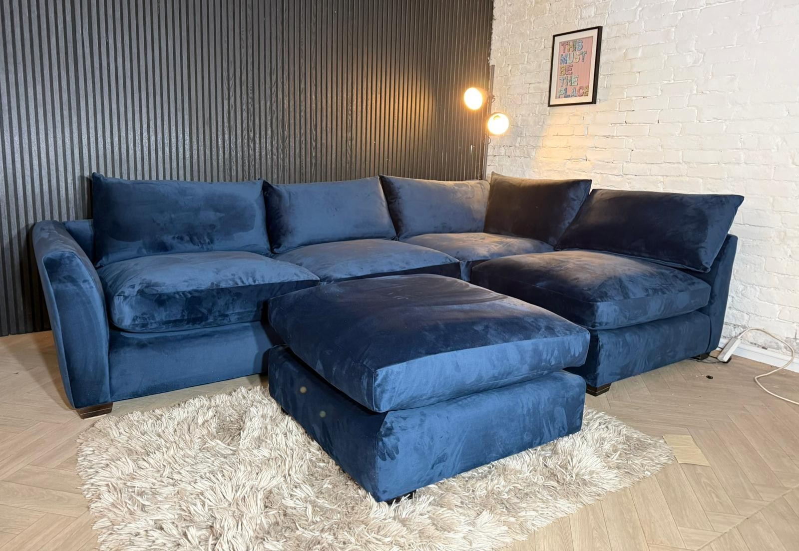 HIGH STREET BRAND Barker & Stonehouse Floyd Plush Velvet Indigo Corner Sofa RRP