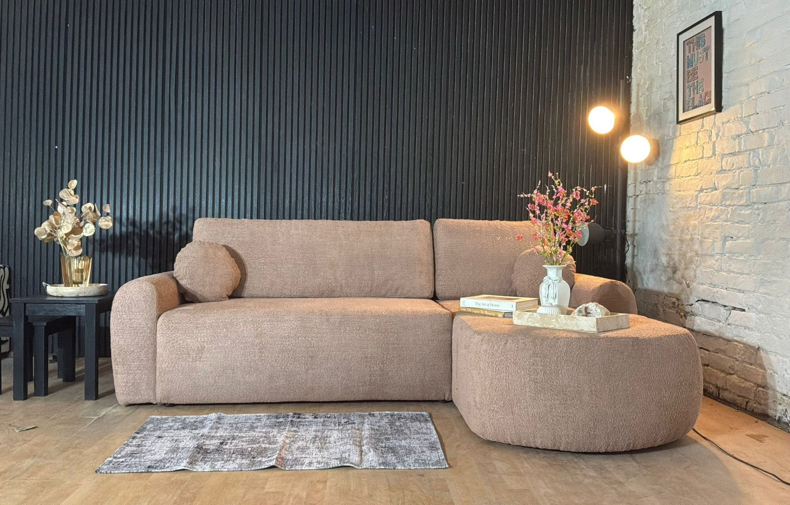 Modern Bouclé Corner Sofa Bed with Chaise