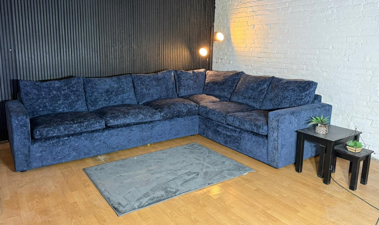 Barker & Stonehouse Artenis Large Corner Sofa – Blue Chenille Fabric