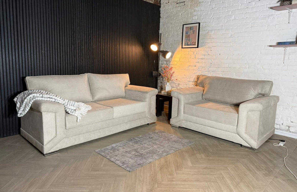 3 Seater Sofa + Armchair Set – Cream Fabric