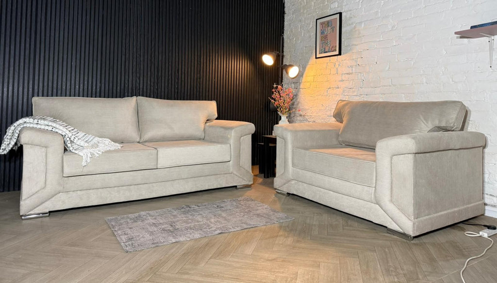 3 Seater Sofa + Armchair Set – Cream Fabric