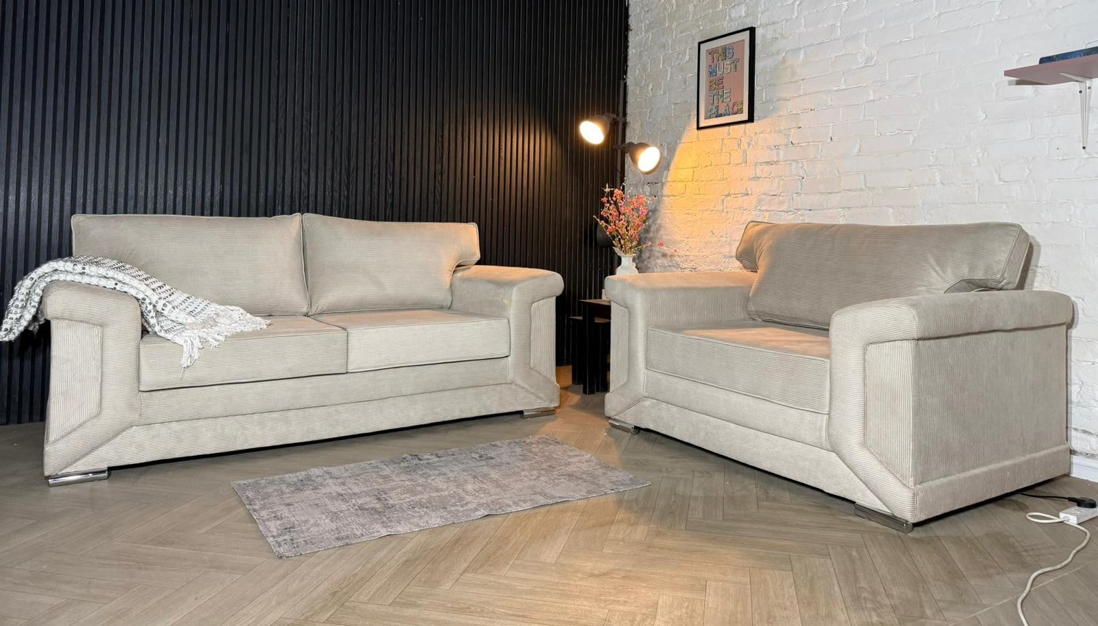 3 Seater Sofa + Armchair Set – Cream Fabric