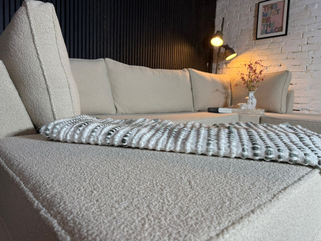 Luxury U-Shaped Sofa in Upgraded Teddy Bouclé Fabric + Footstool 🛋️
