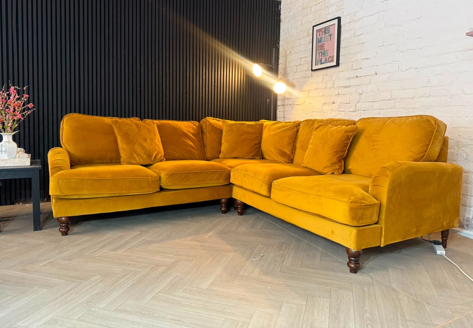 Furniture Village Mid-Century Yellow Corner Sofa | RRP £2,499 | 240 x 240cm