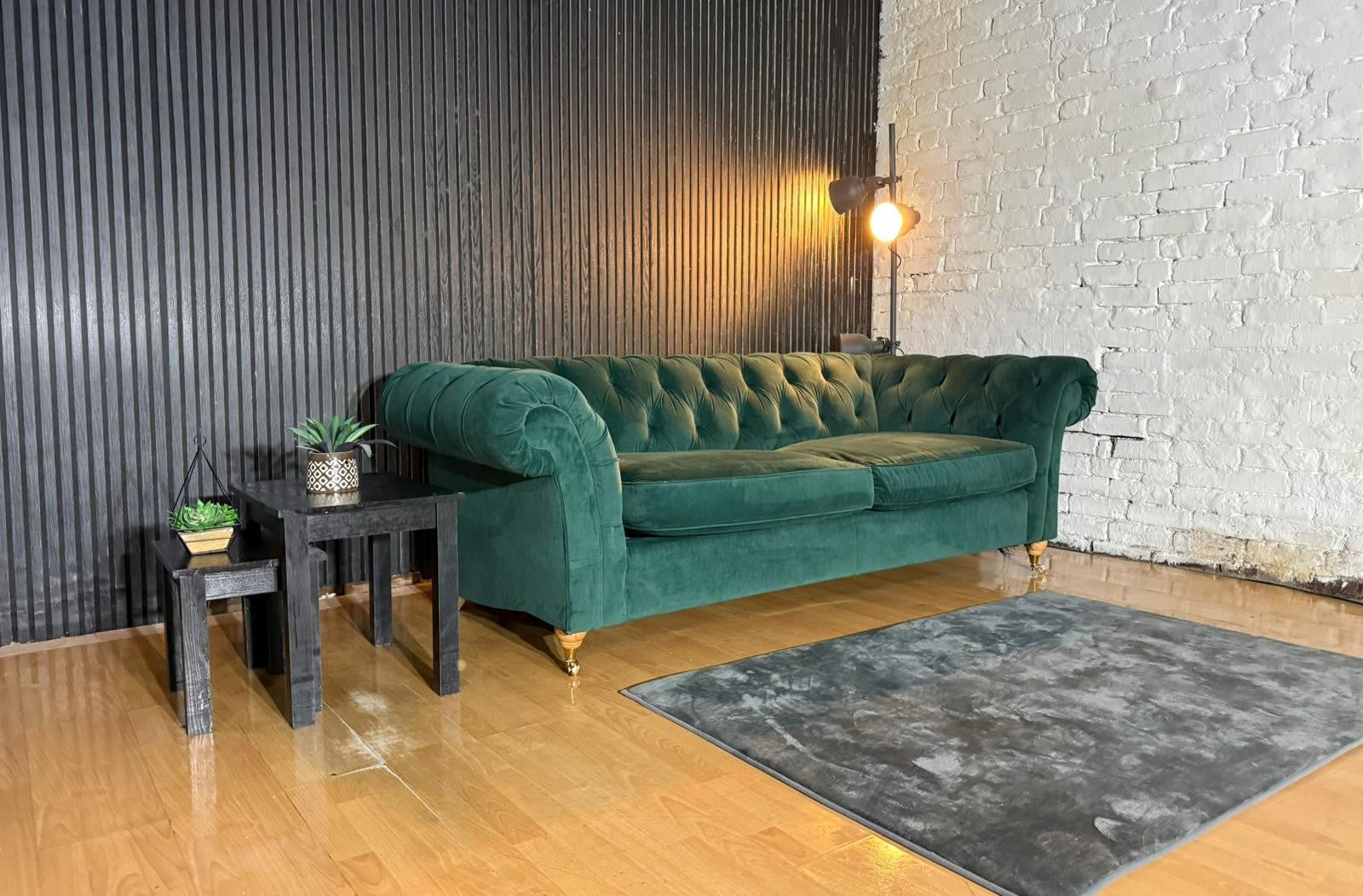 NEXT Gosford Chesterfield Style 3 Seater Sofa – Green Plush Velvet