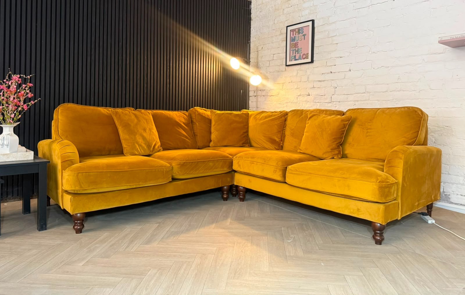 Furniture Village Mid-Century Yellow Corner Sofa | RRP £2,499 | 240 x 240cm