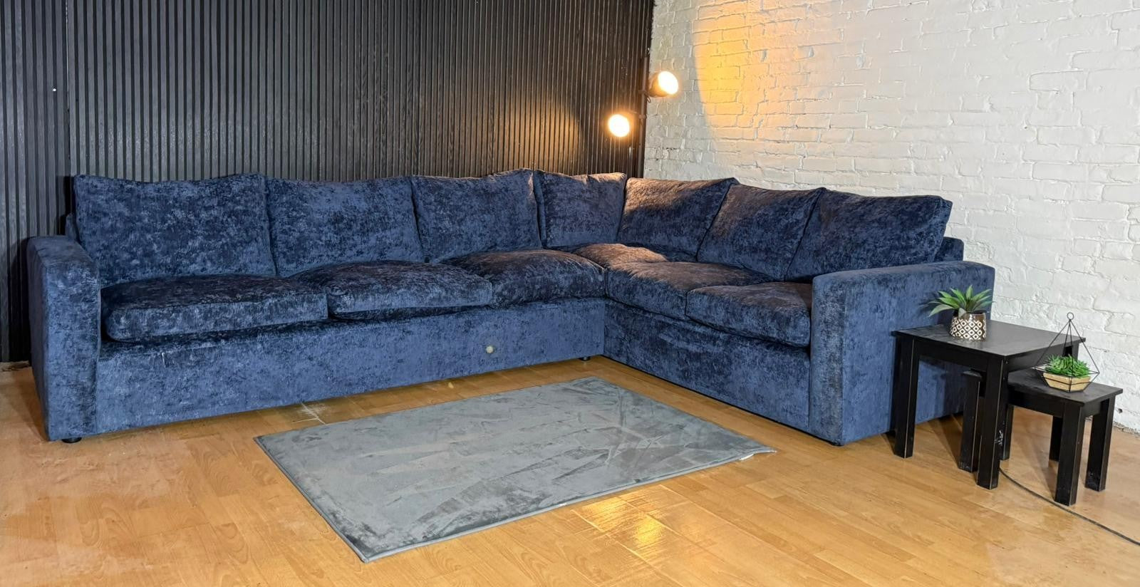 Barker & Stonehouse Artenis Large Corner Sofa – Blue Chenille Fabric