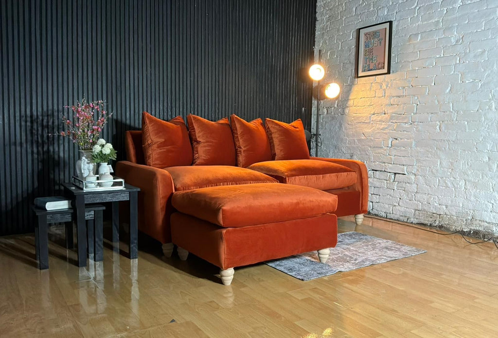 Loaf Floppy Jo 3-Seater Sofa with Matching Footstool – Burnt Orange