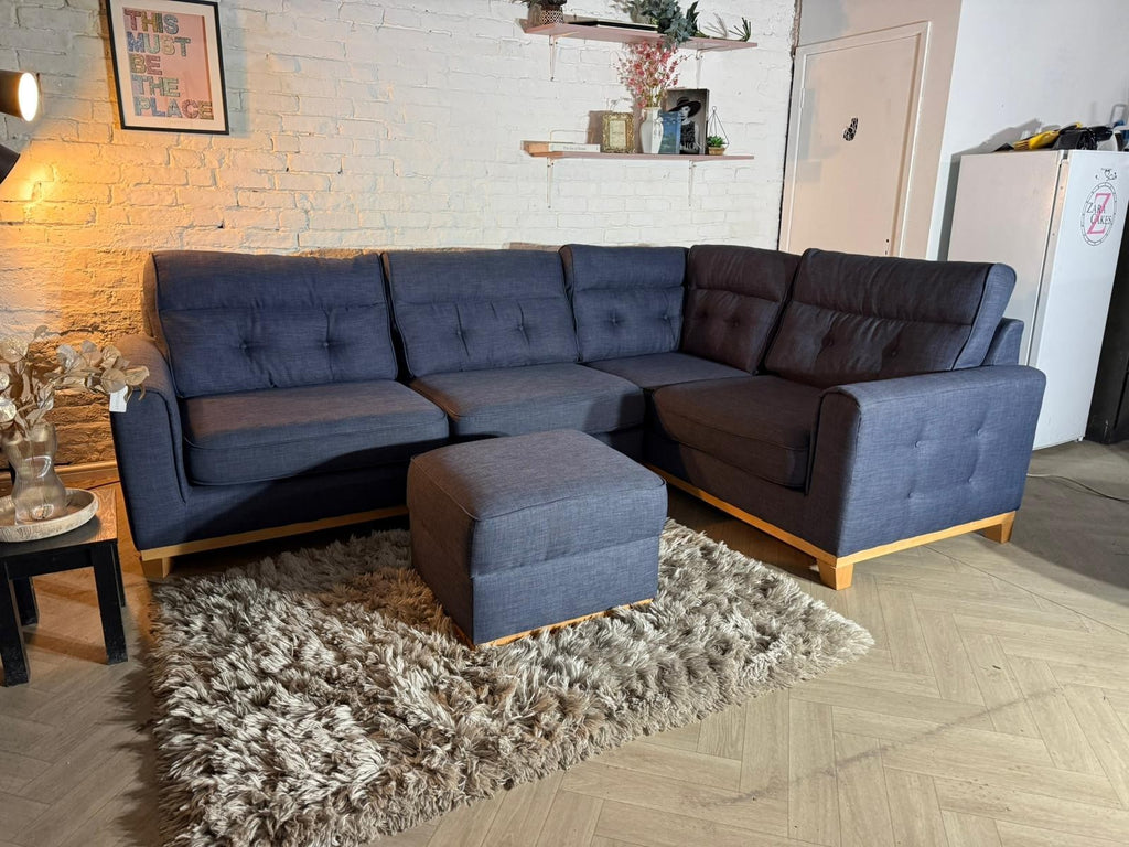 RRP £1,899 – Sofology Blue Corner Sofa + Footstool