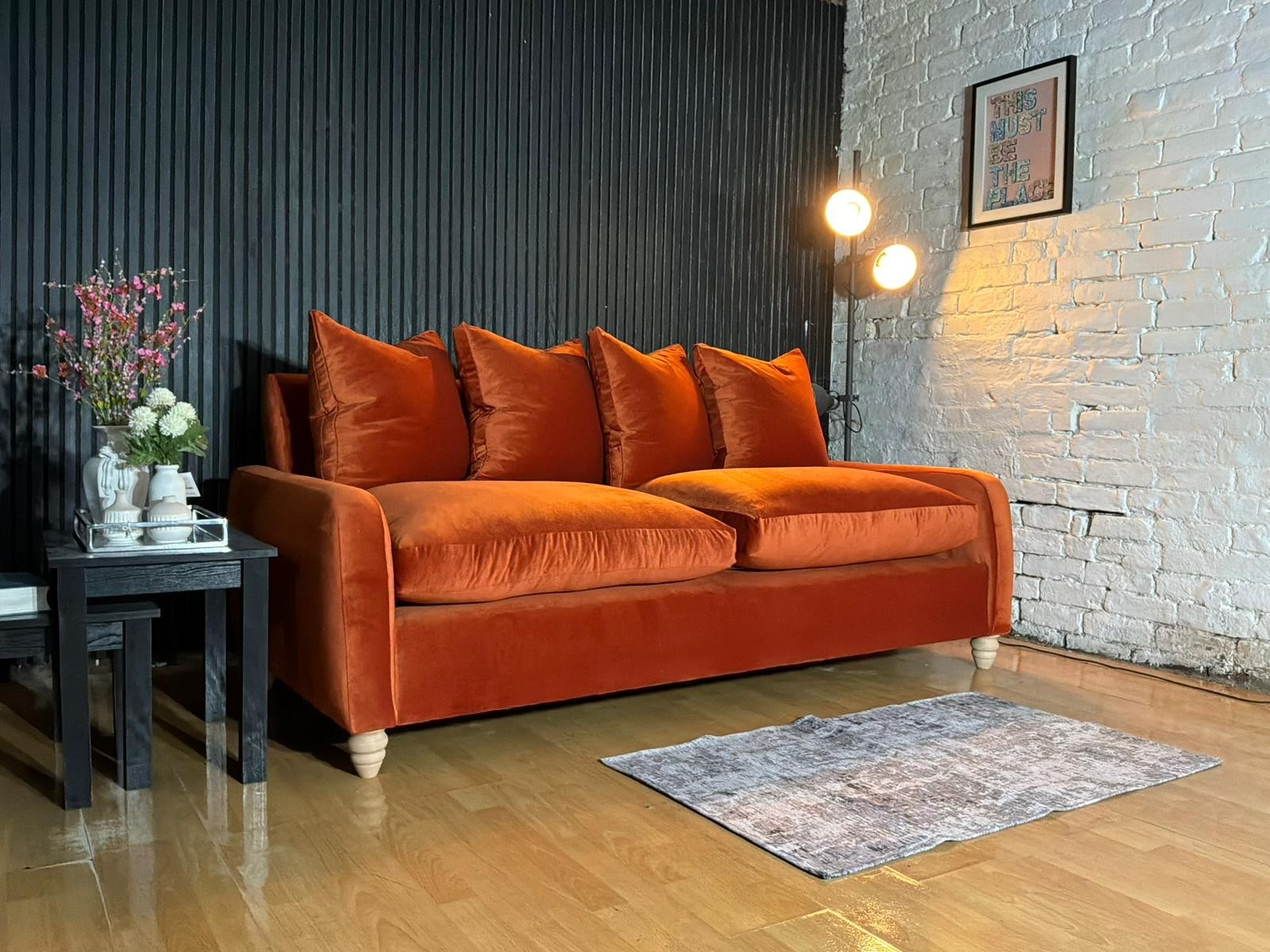 Loaf Floppy Jo 3-Seater Sofa with Matching Footstool – Burnt Orange