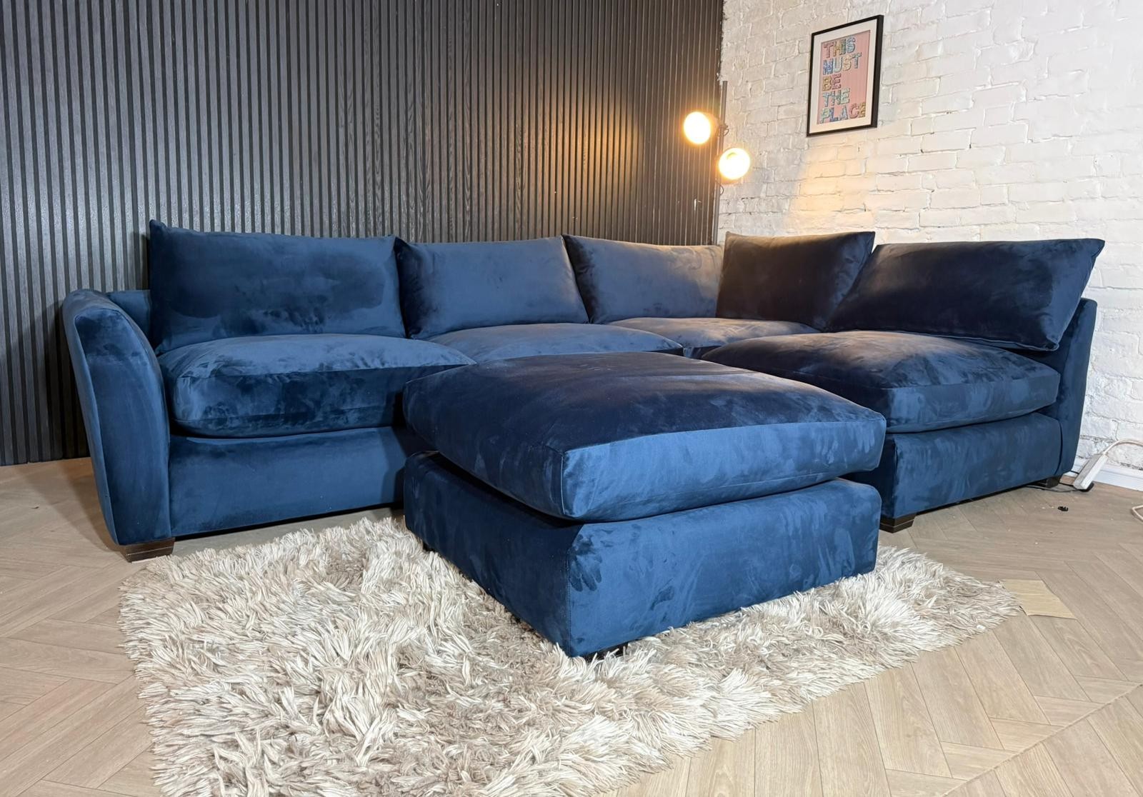 HIGH STREET BRAND Barker & Stonehouse Floyd Plush Velvet Indigo Corner Sofa RRP