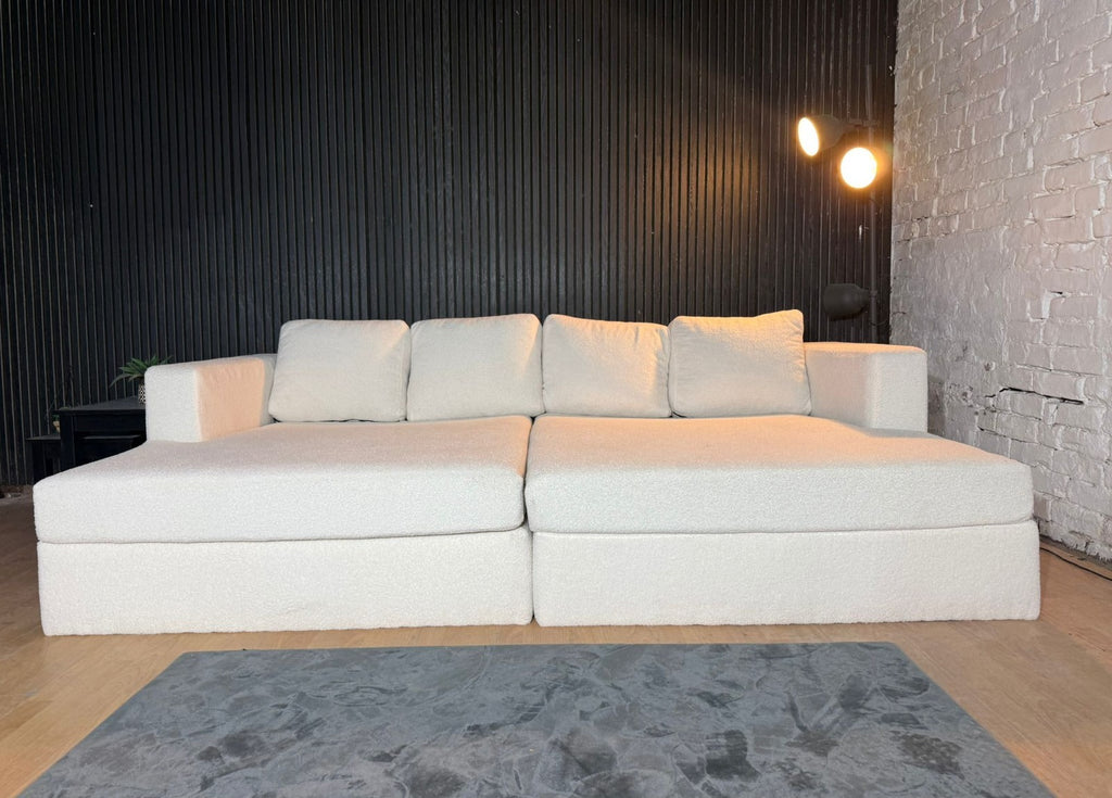 Large Bouclé Four Seater Cinema-Style Sofa