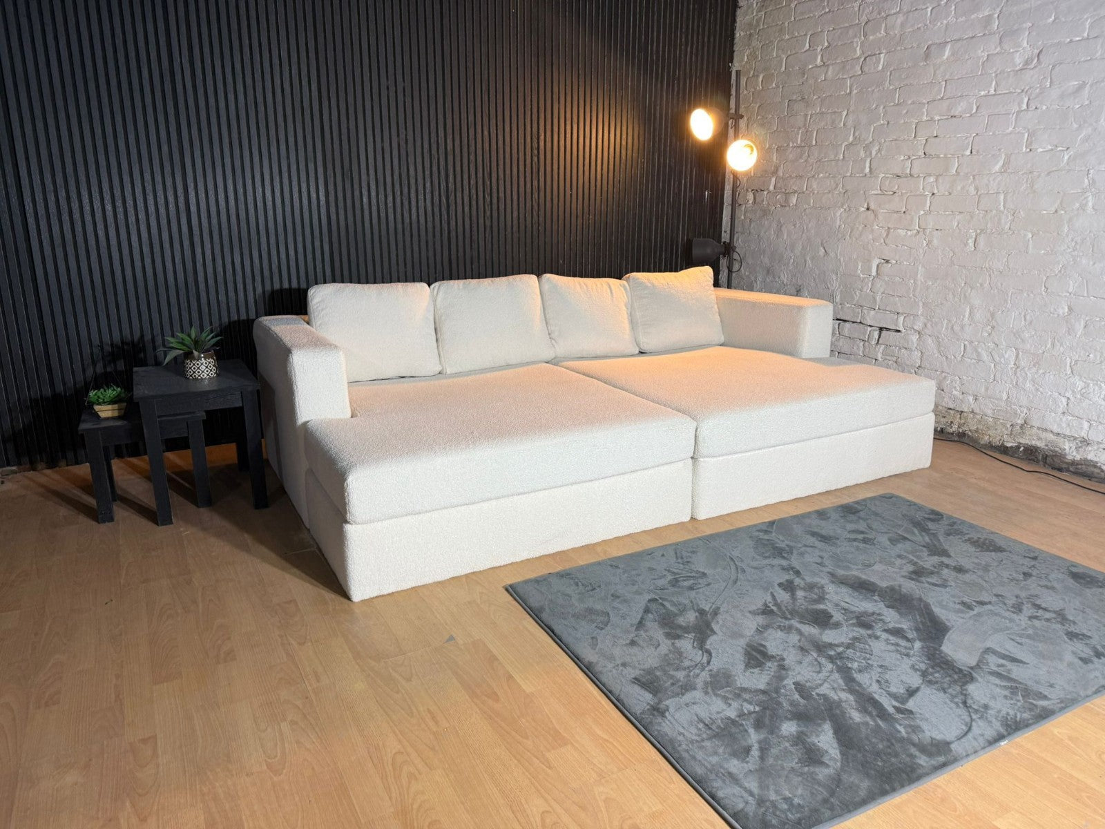 Large Bouclé Four Seater Cinema-Style Sofa