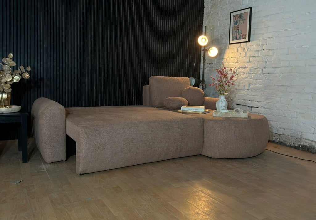 Modern Bouclé Corner Sofa Bed with Chaise
