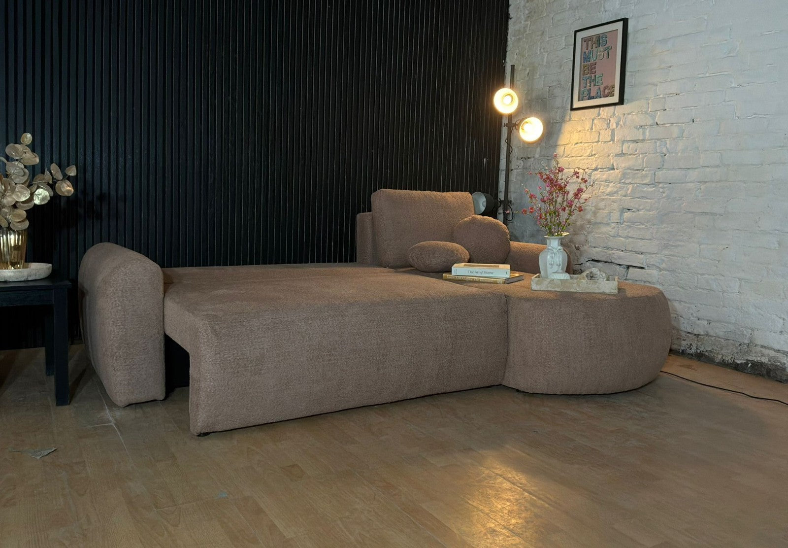 Modern Bouclé Corner Sofa Bed with Chaise