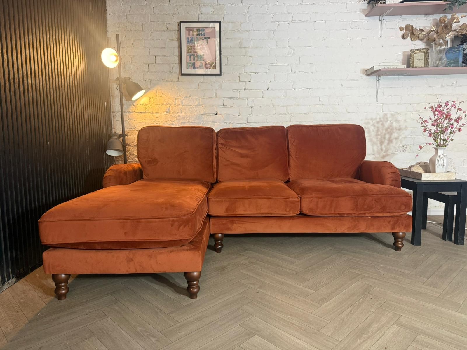 Dunelm Mid-Century Burnt Orange Corner Sofa – RRP £1,499