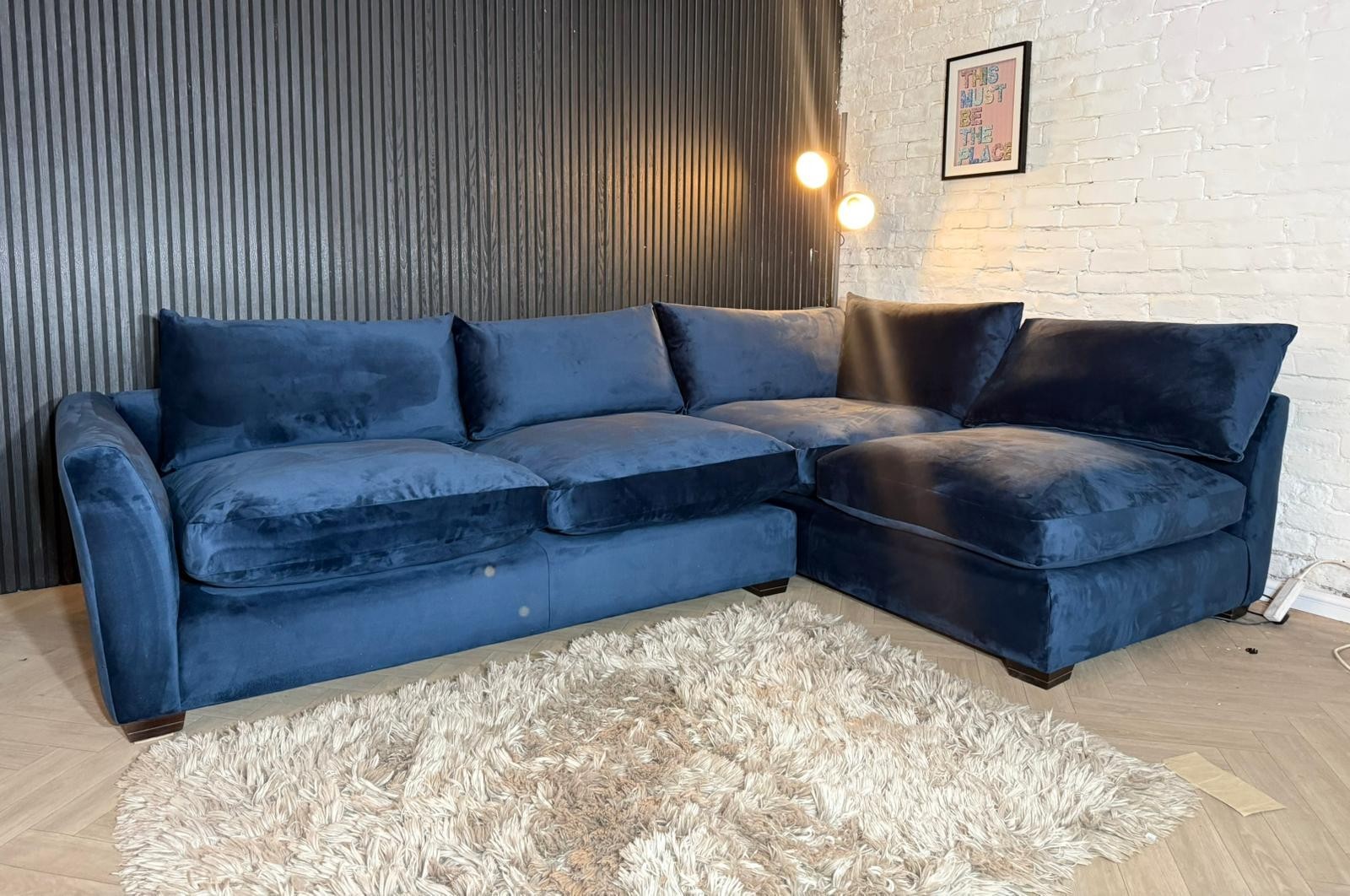 HIGH STREET BRAND Barker & Stonehouse Floyd Plush Velvet Indigo Corner Sofa RRP
