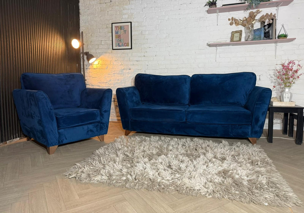 Sofology Blue 3-Seater Sofa & Matching Armchair