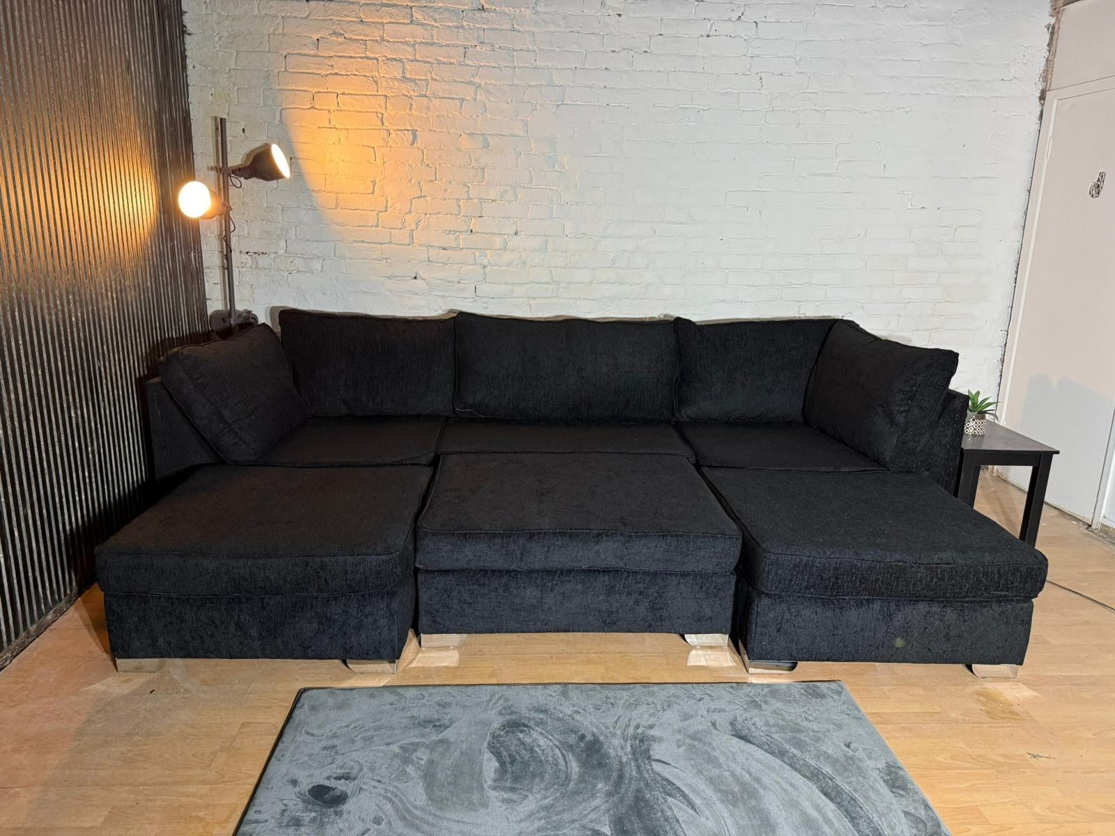 Brand New Black Chenille U-Shaped Corner Sofa – Cinema Style