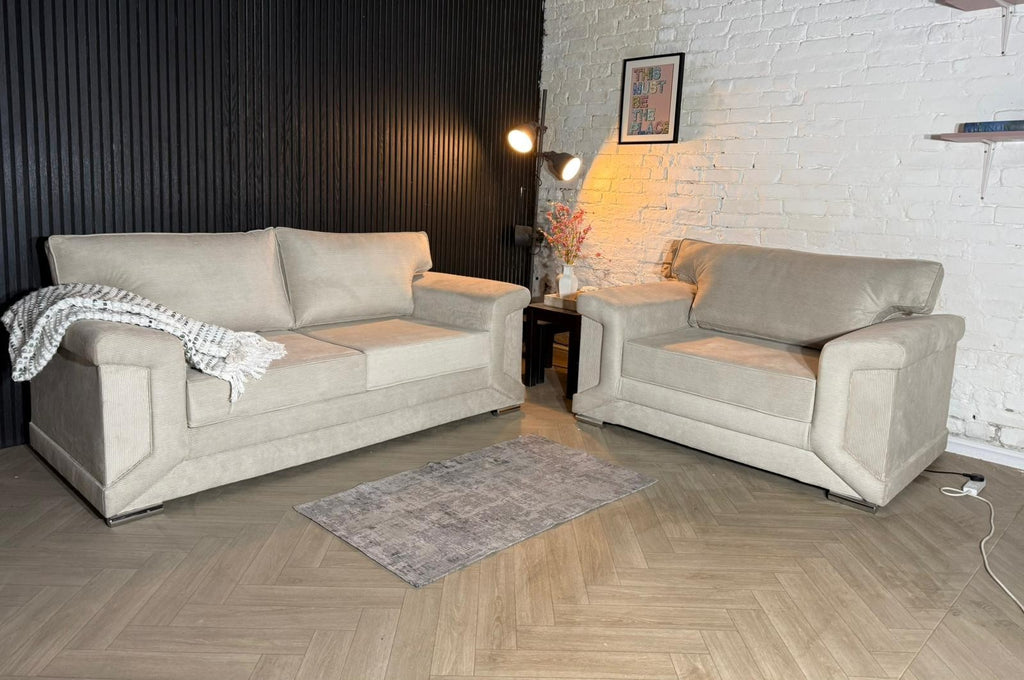 3 Seater Sofa + Armchair Set – Cream Fabric