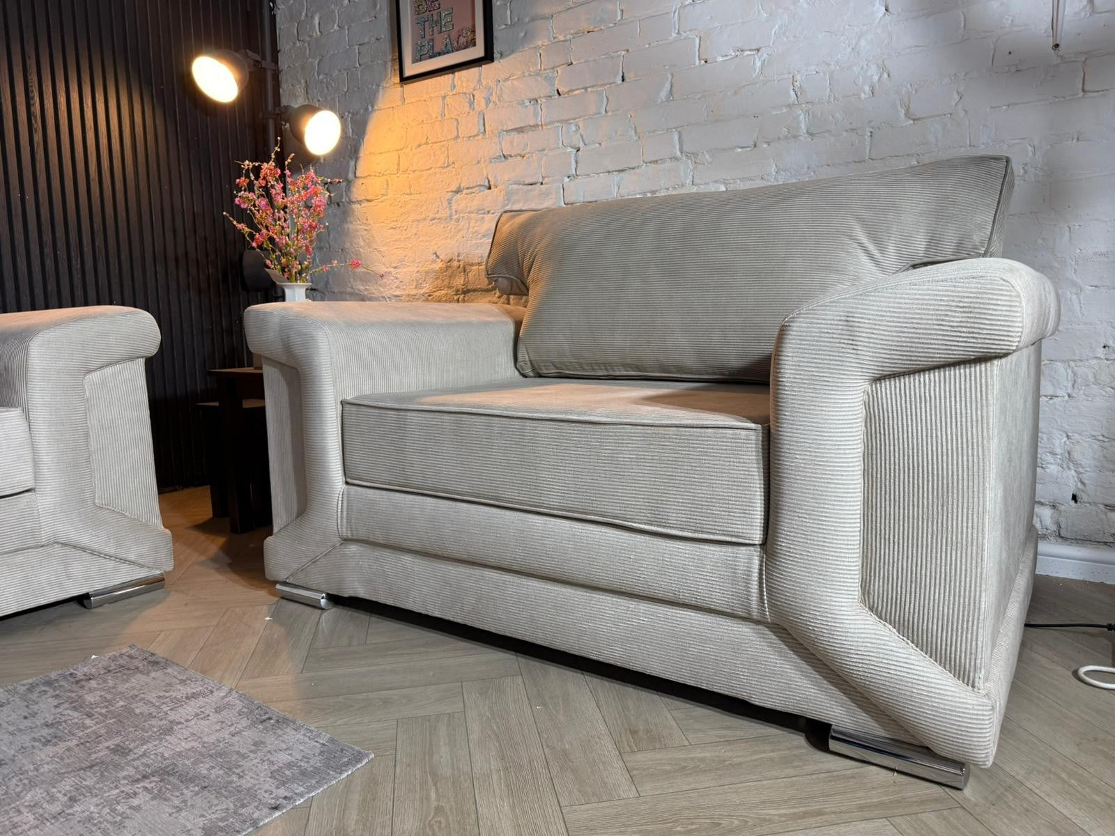 3 Seater Sofa + Armchair Set – Cream Fabric