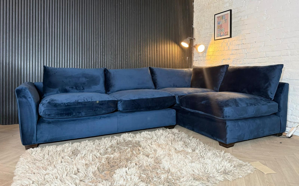 HIGH STREET BRAND Barker & Stonehouse Floyd Plush Velvet Indigo Corner Sofa RRP