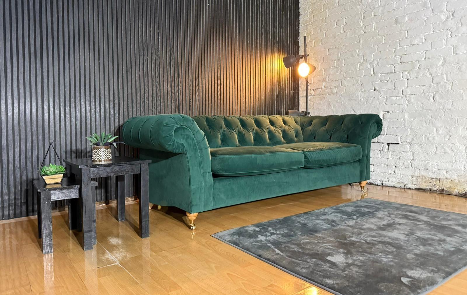 NEXT Gosford Chesterfield Style 3 Seater Sofa – Green Plush Velvet