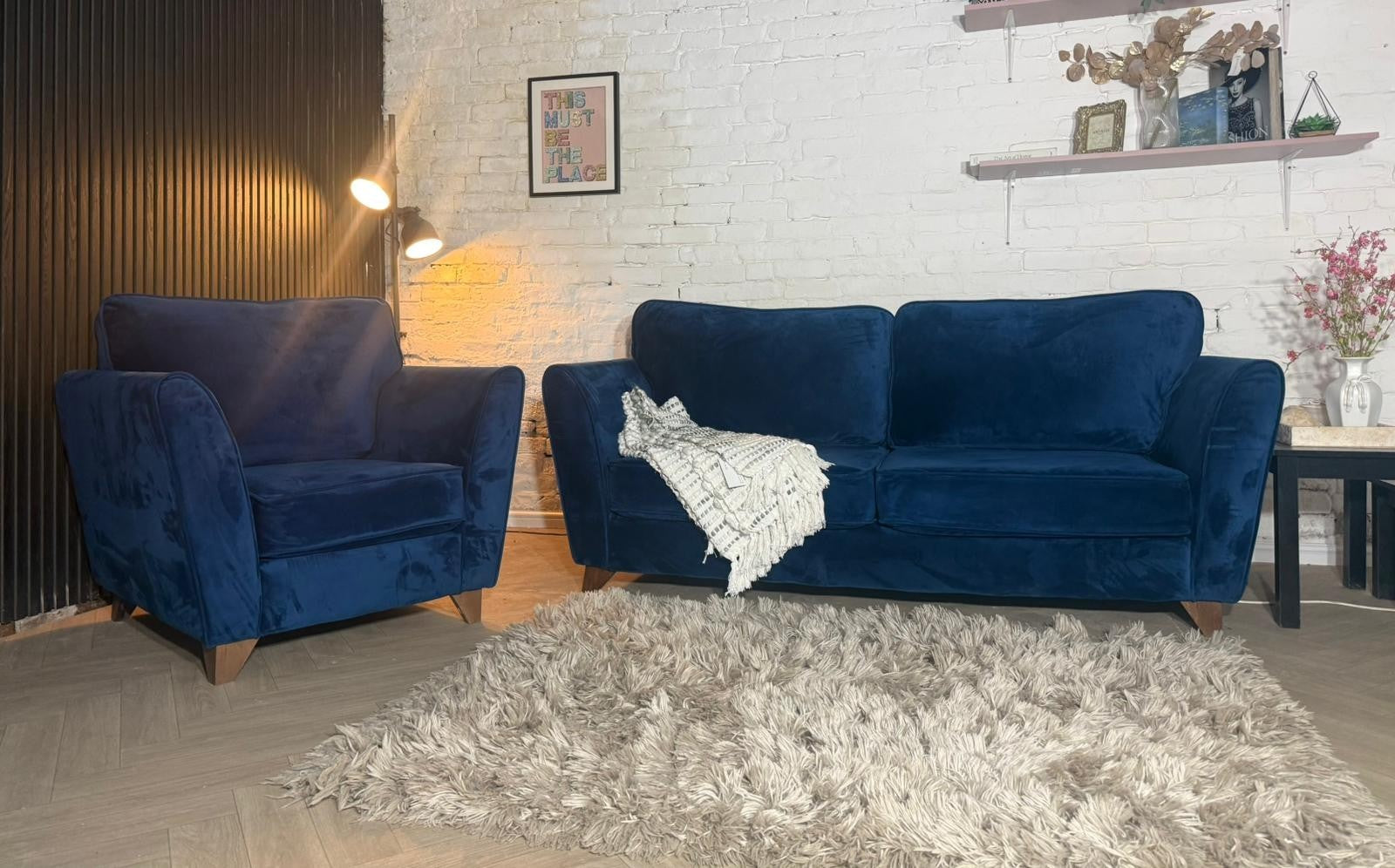 Sofology Blue 3-Seater Sofa & Matching Armchair