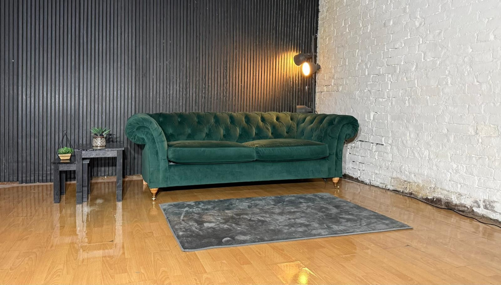 NEXT Gosford Chesterfield Style 3 Seater Sofa – Green Plush Velvet
