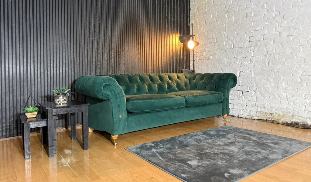NEXT Gosford Chesterfield Style 3 Seater Sofa – Green Plush Velvet