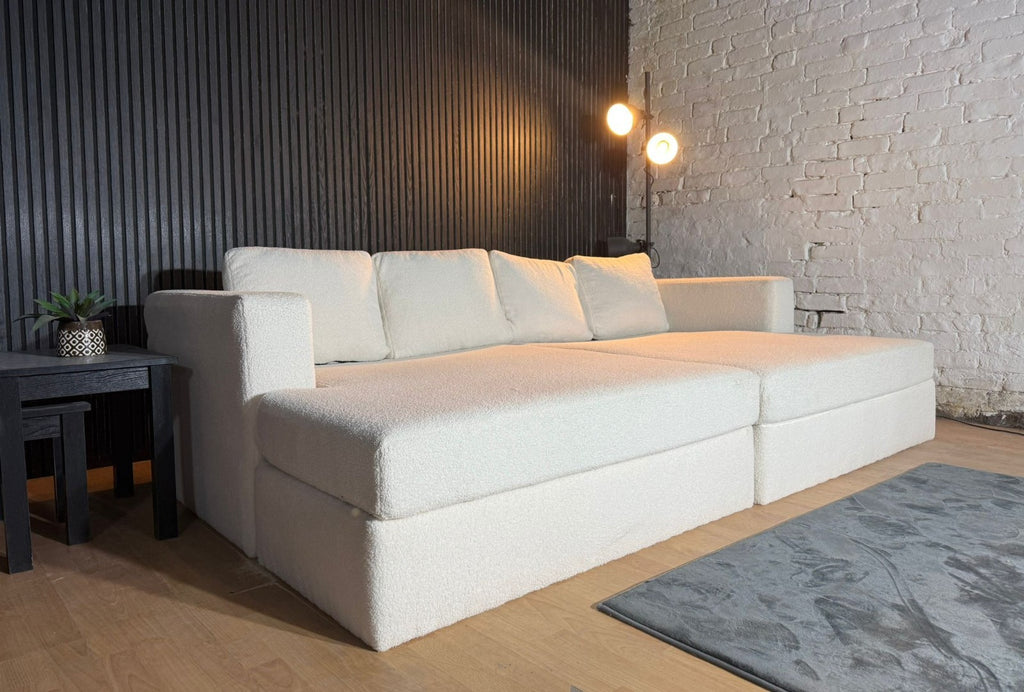 Large Bouclé Four Seater Cinema-Style Sofa